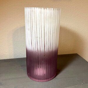 NWT At Home Laila Ali Clear, White, and Purple Ombre Glass Candle Holder, 10"